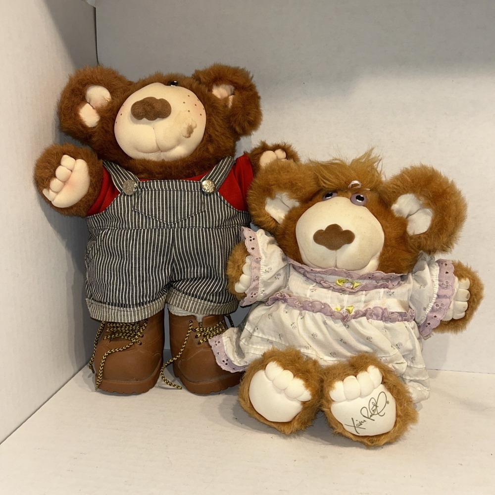 Vintage 1985 FURSKINS Persimmon & Bubba Teddy‎ Bears 15" Plush W/ Outfits